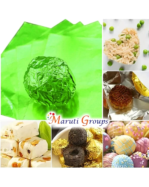100pcs Green Foil Candy Wrappers – 9cm x 9cm DIY Square Wrapping Papers for Chocolate & Candy Packaging