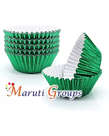 100 Pieces Foil Cupcake Liners – Green Metallic Baking Cups (Size: 12cm / No.12)