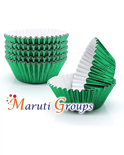 100 Pieces Foil Cupcake Liners – Green Metallic Baking Cups (Size: 12cm / No.12)