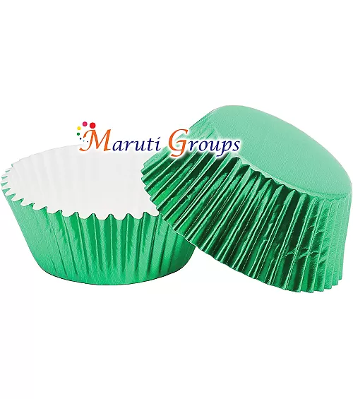 100 Pieces Foil Cupcake Liners – Green Metallic Baking Cups (Size: 12cm / No.12)