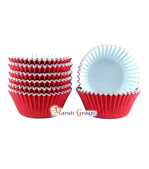 100 Pieces Foil Cupcake Liners – Red Metallic Baking Cups for Weddings and Events (Size 8cm / Number 8)