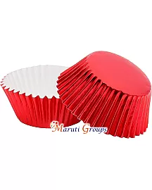 100 Pieces Foil Cupcake Liners – Red Metallic Baking Cups for Weddings and Events (Size 7cm / Number 7)