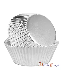 100 Pieces Foil Cupcake Liners – Silver Metallic Baking Cups (Size: 12cm / No.12)