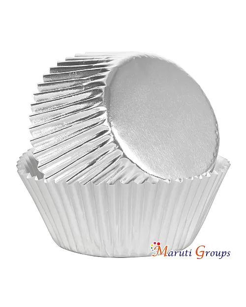 100 Pieces Foil Cupcake Liners – Silver Metallic Baking Cups (Size: 12cm / No.12)