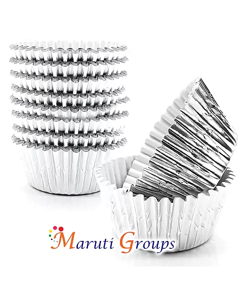 100 Pieces Foil Cupcake Liners – Silver Metallic Baking Cups (Size: 12cm / No.12)