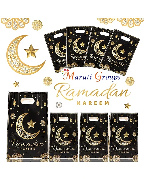 10pcs Ramadan Kareem Gift Bags – Black & Gold Loot Bags (25cm x 16.5cm)