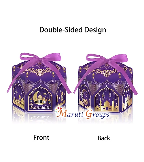 8pcs Purple Eid Gift Box Set (4 Gift Boxes + 4 Ribbons) – Ramadan 3D Candy Boxes