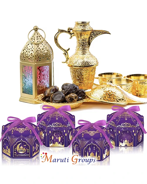 8pcs Purple Eid Gift Box Set (4 Gift Boxes + 4 Ribbons) – Ramadan 3D Candy Boxes