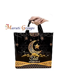 1pc Eid Mubarak Gift Bag – Black & Golden Moon Star Design Treat Bag with Handles (30cm x 25cm)