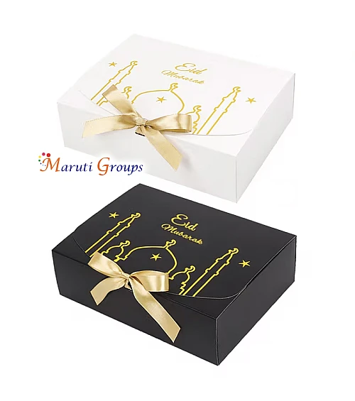 6pcs Eid Mubarak Hot Stamping Gift Box Set – Black & White (26.97 x 19.76 x 7.98cm)