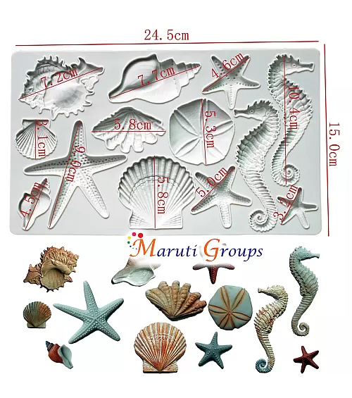 Sea Animals - Star fish, Sea horse, sea shells, Star fish Silicone Mould