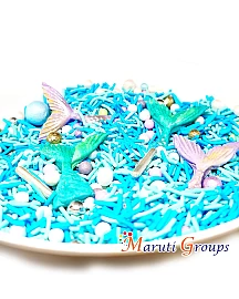 Assorted Mermaid Sprinkles - 100g - Sea Theme / Sea Shell  / Pearl Balls - Colours: Blue ,Baby Blue, Gold and White  - Silver Rods