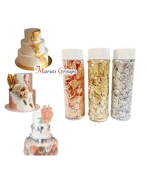 3pc Edible Rose Gold, Gold and Silver Foil for Cake Decorating – Food Grade Leaf Sheets
