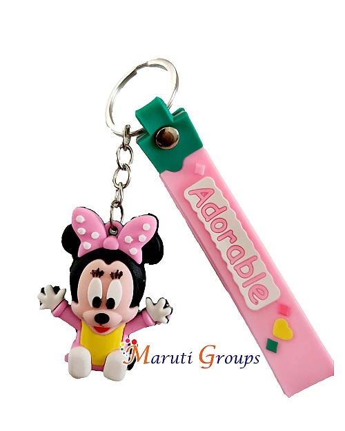 Baby Minnie Mouse Keyring - 3D Keyring (Pink, 5.3cm x 4cm)