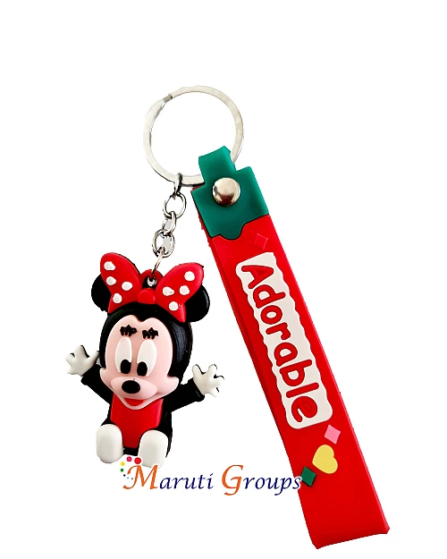 Baby Minnie Mouse Keyring - 3D Keyring (Black & Red, 5.3cm x 4cm)