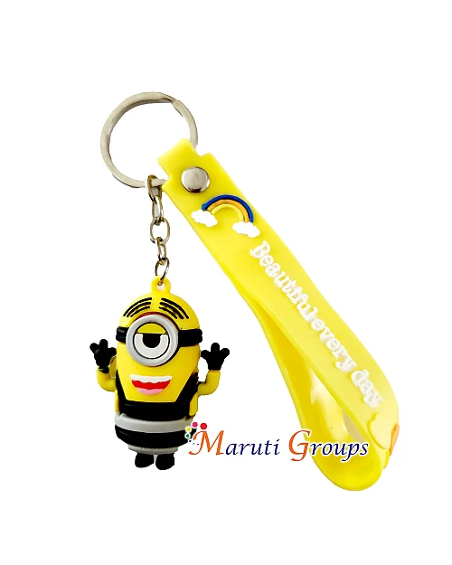 Minions (Prison) - 3D Keyring (Small Size, 4cm x 4cm, Black, White, Yellow, Design 3)
