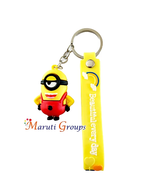 Minions - 3D Keyring (Small Size, 4cm x 4cm, Red and Yellow, Design 4)